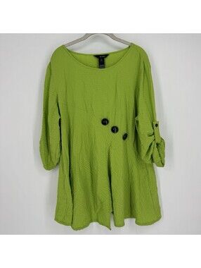 Ali Miles Top large PXL green button relaxed tunic blouse shirt lightweight work